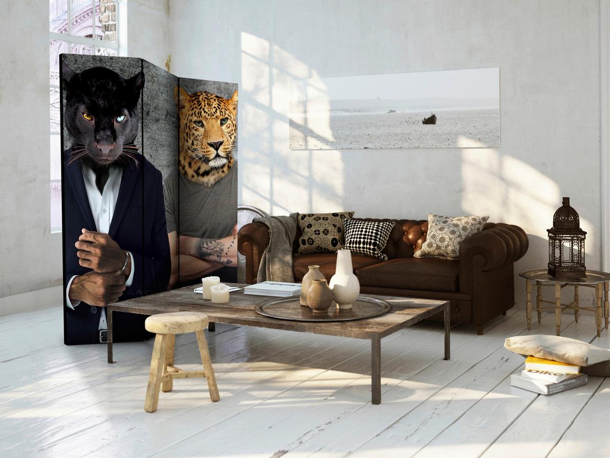 Paravan Different Faces, 3-Delni, Dvostranski - črna/bež, Basics, tekstil/les (135/172/3cm) - artgeist