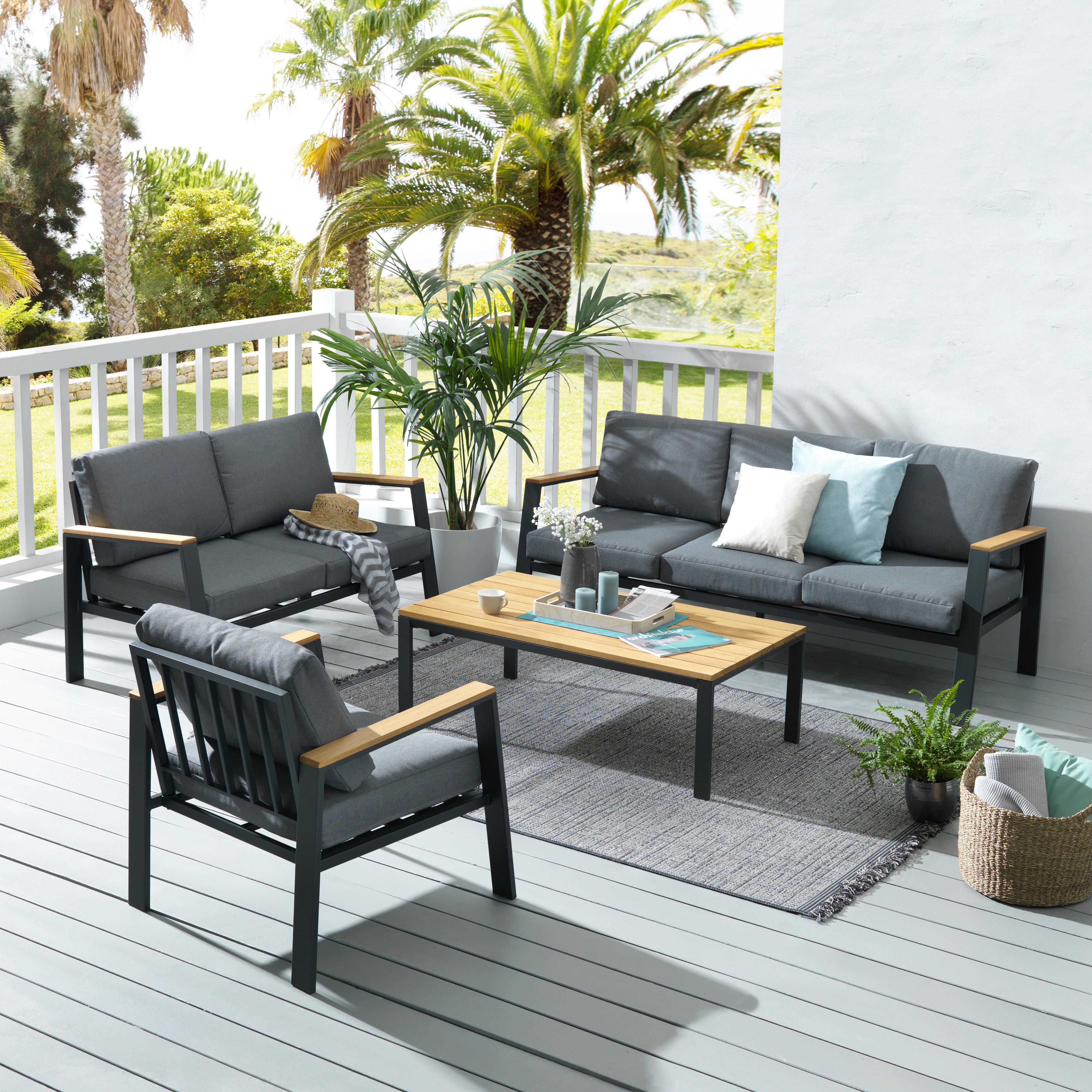 SOFA TARASOWA TORBOLE-03 - antracytowy/kolor naturalny, Design, metal/drewno (132/74/75cm) - Ambia Garden