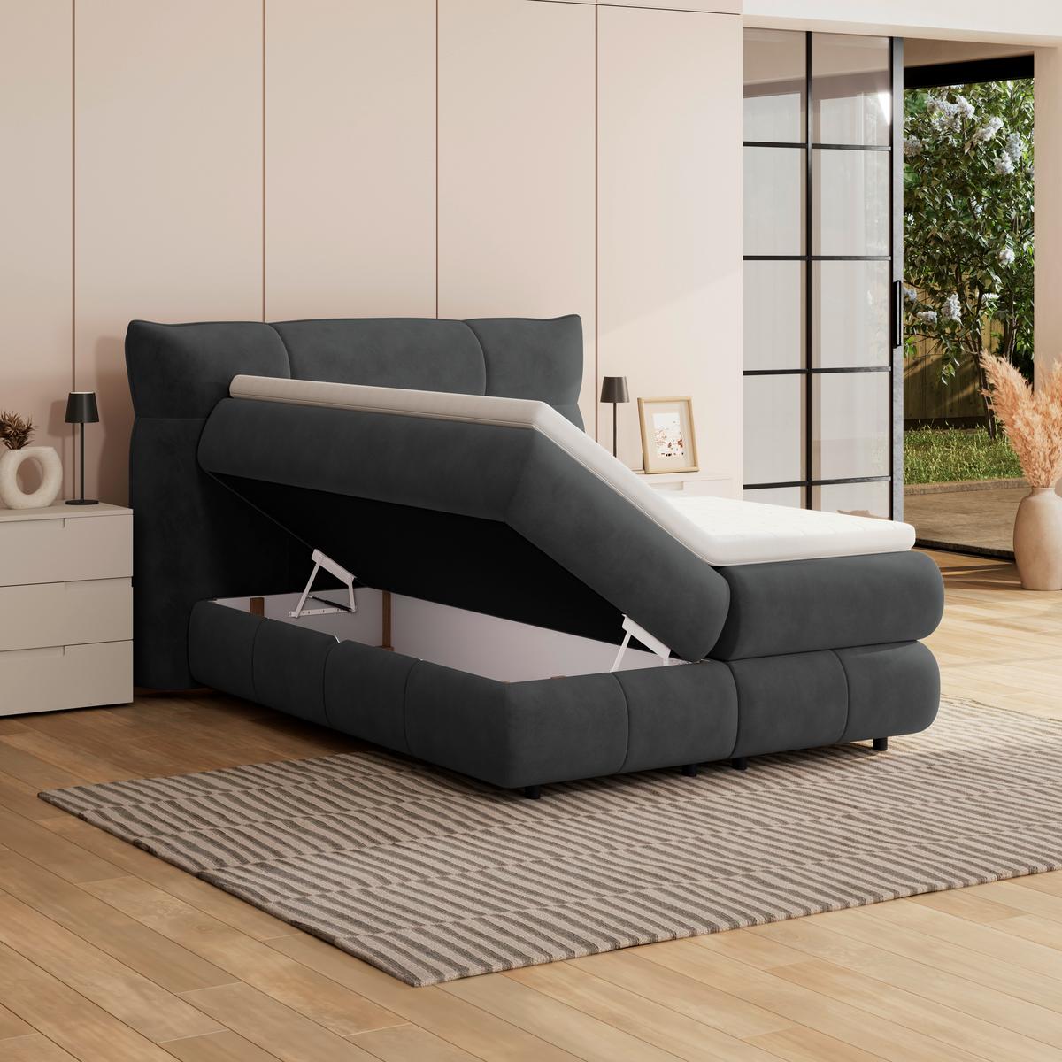 Boxspring Krevet Carmelo - crna, Trend, tekstil/plastika (140/200cm) - Premium Living