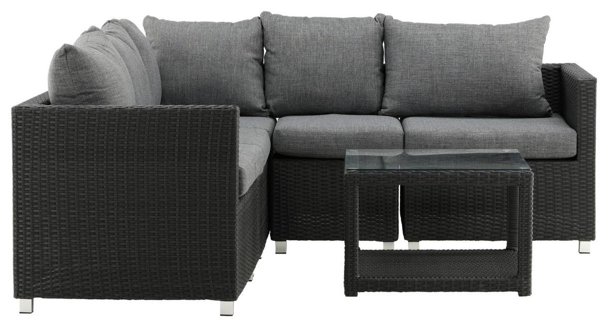 LOUNGEGARNITUR VAMOS - Schwarz/Grau, KONVENTIONELL, Glas/Kunststoff - Gardenson