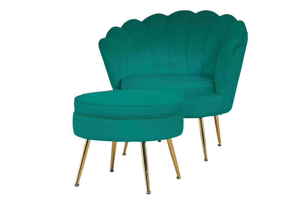 Tabure Samt, Zelena - zlate barve/zelena, Moderno, kovina/tekstil (52/41cm) - Livetastic