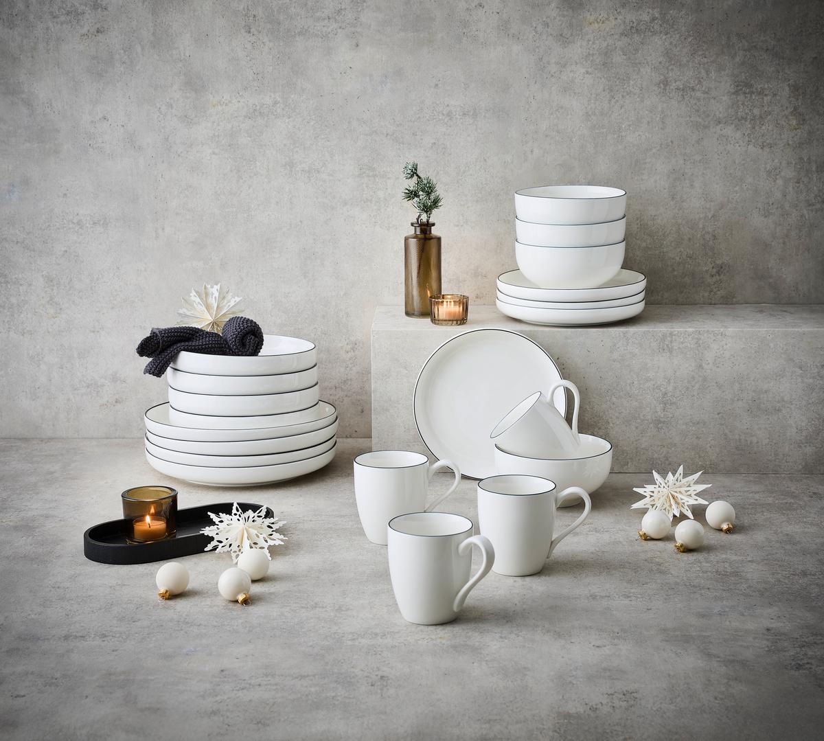 SERWIS OBIADOWO-ŚNIADANIOWY OSLO - czarny/biały, Design, ceramika - Novel