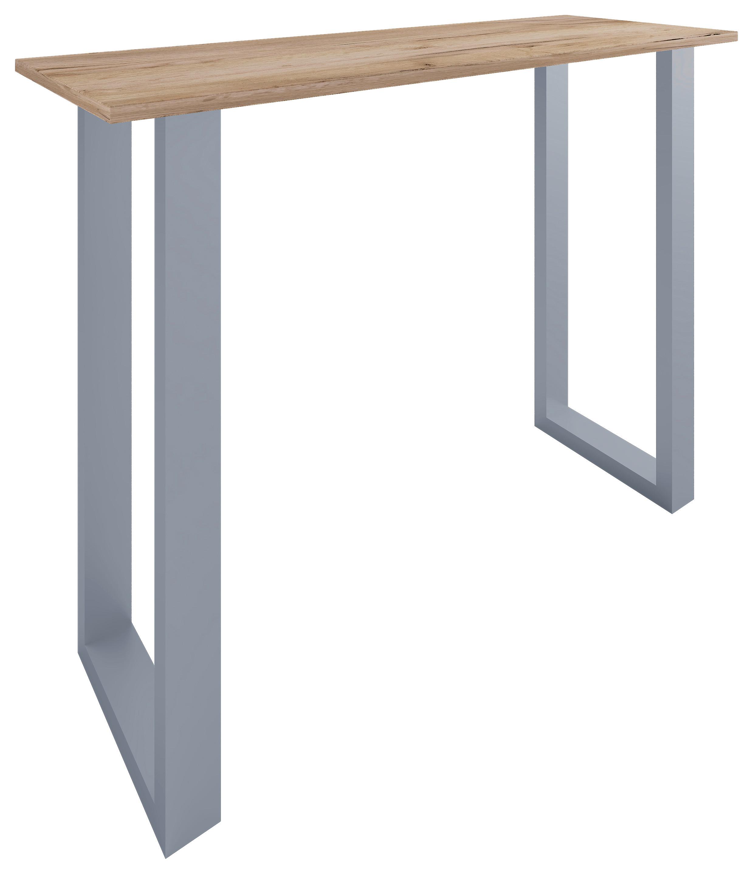 Bartisch XONA Silber/Eiche ca.140x102x50cm - Eichefarben/Silberfarben, KONVENTIONELL, Holzwerkstoff/Metall (140/50/102cm)