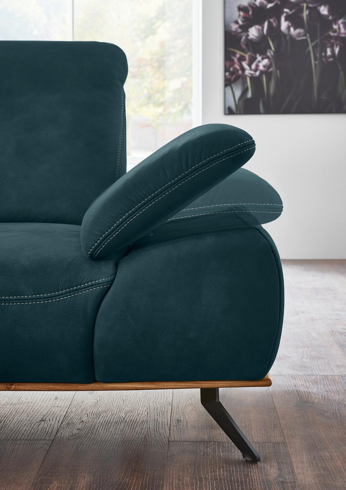 Wohnlandschaft Erling Dunkelblau - Beige/Schwarz, MODERN, Leder/Metall (187/89/322cm) - Premium Living