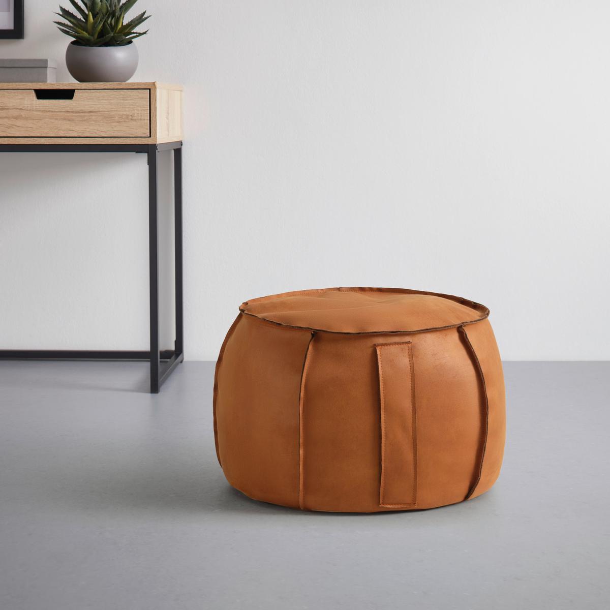 Hocker Falun II Lederlook ⌀ ca. 60cm - Haselnussfarben, Modern, Textil (60/36cm) - Mömax