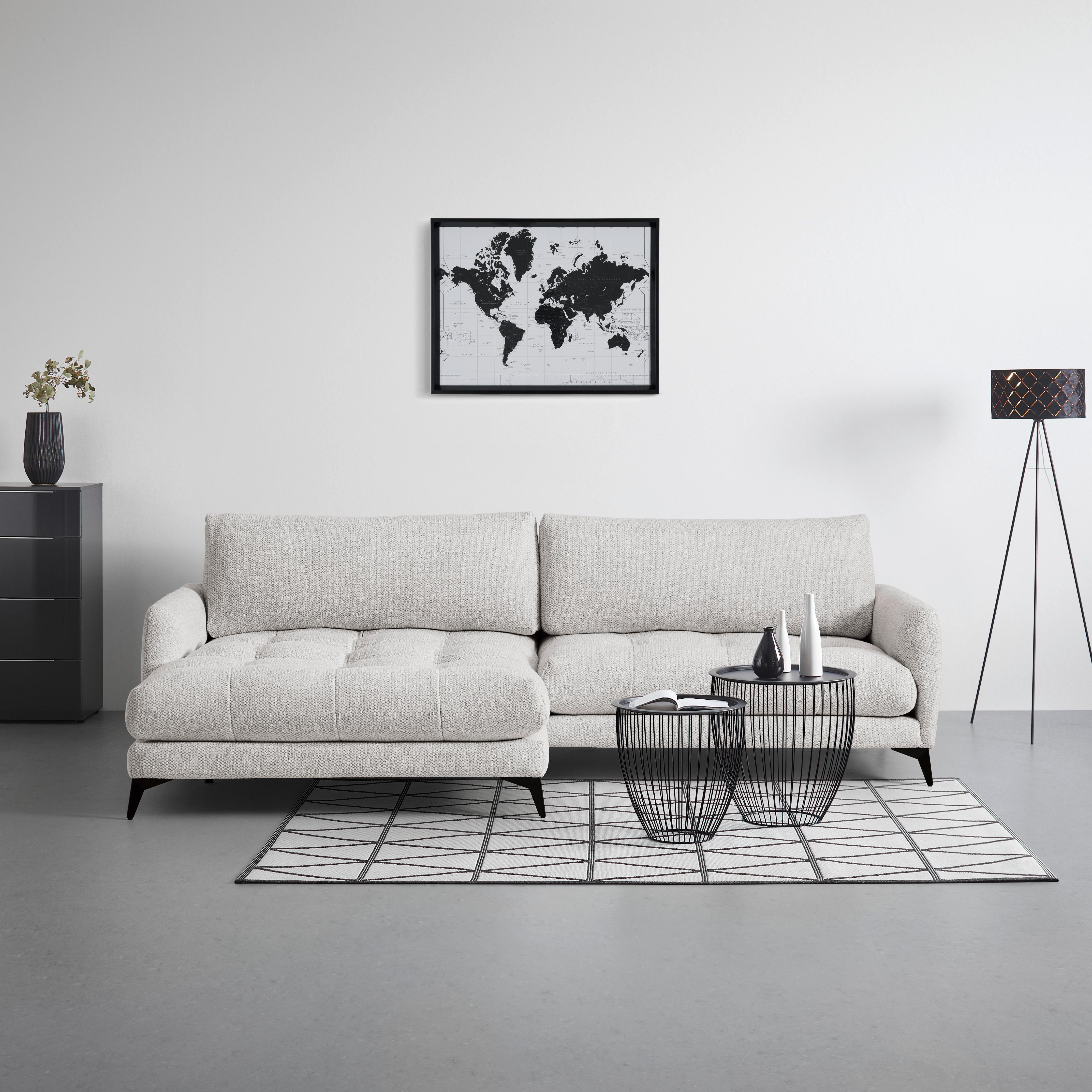 Ecksofa Bruce Grauweiß - Grauweiß/Schwarz, Textil/Metall (161/61-85/273cm) - Mömax