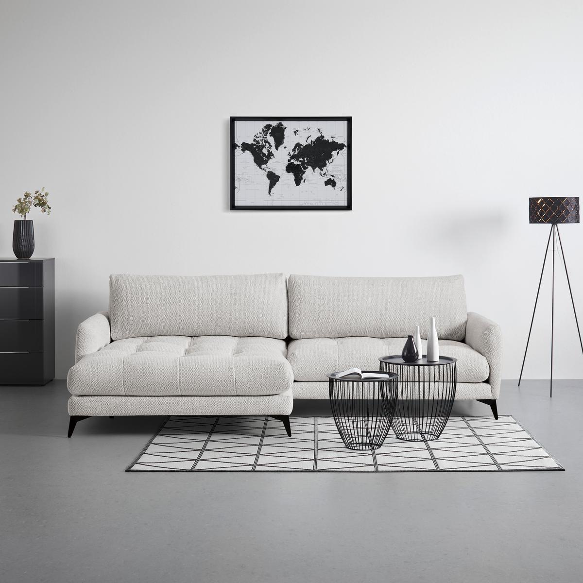 Ecksofa Bruce Grauweiß - Grauweiß/Schwarz, Textil/Metall (161/61-85/273cm) - Mömax