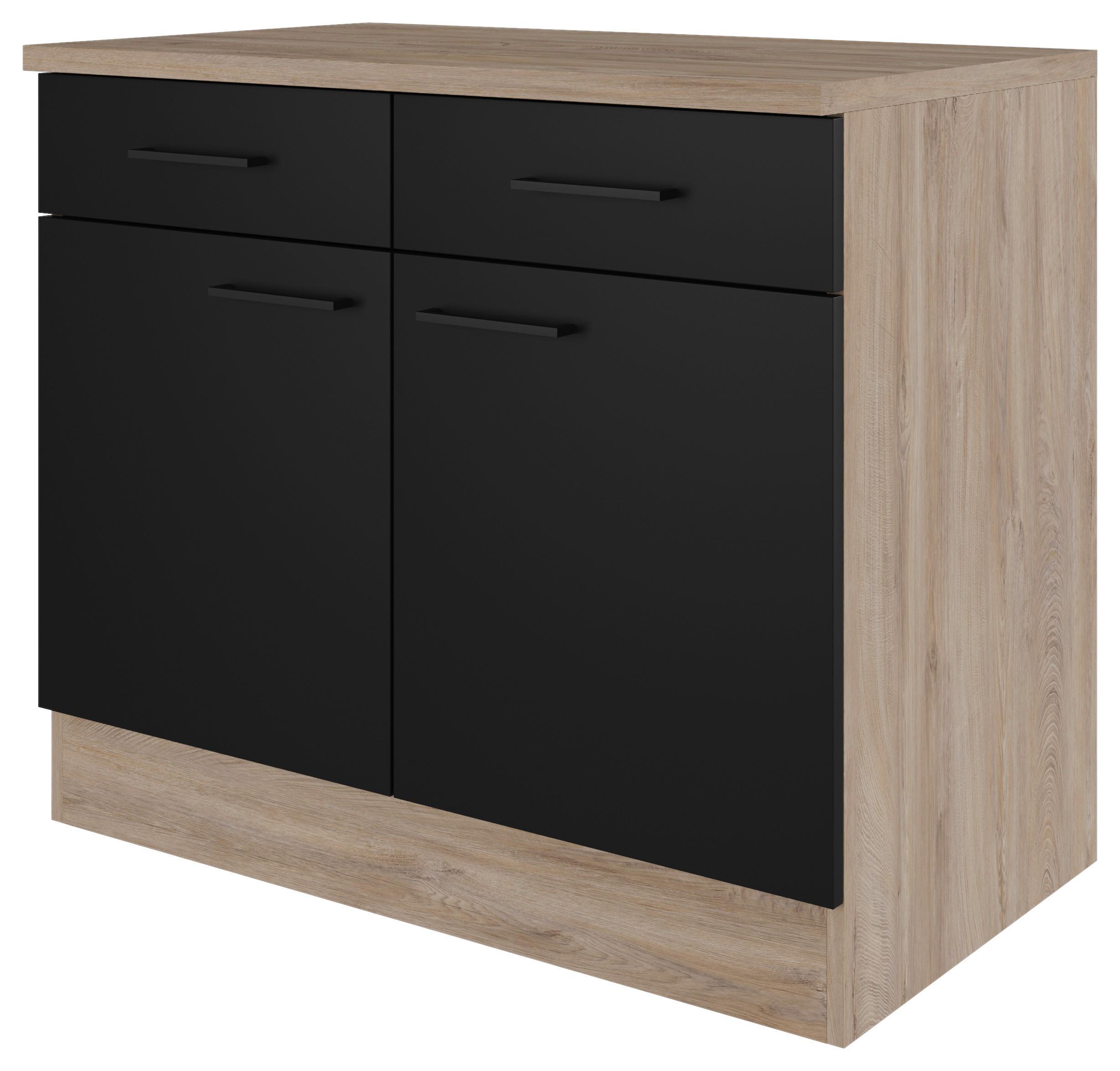 Kuhinjska Spodnja Omarica Capri, Črna, Hrast - črna/barve hrasta, Konvencionalno, kovina/leseni material (100/85/57cm) - FlexWell