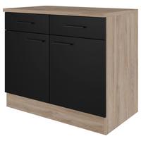 Kuhinjska Spodnja Omarica Capri, Črna, Hrast - črna/barve hrasta, Konvencionalno, kovina/leseni material (100/85/57cm) - FlexWell