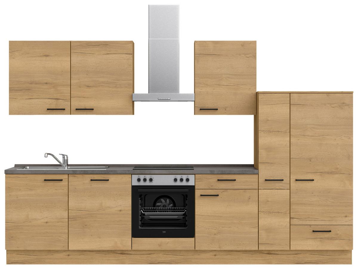 Küchenblock Structura Low m. Geräten Eiche - Schieferfarben/Eichefarben, MODERN, Holzwerkstoff/Metall (330cm) - Nobilia