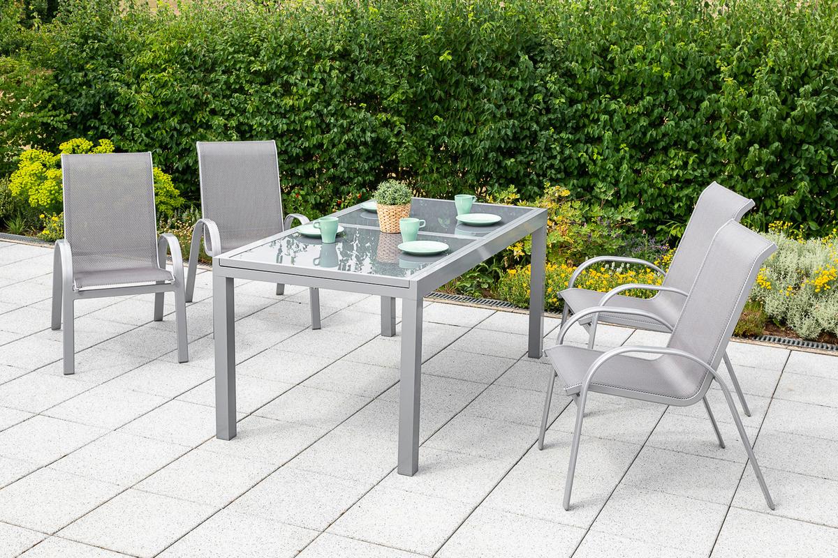 GARTENSET AMALFI - Silberfarben/Braun, MODERN, Textil/Metall - Gardenson