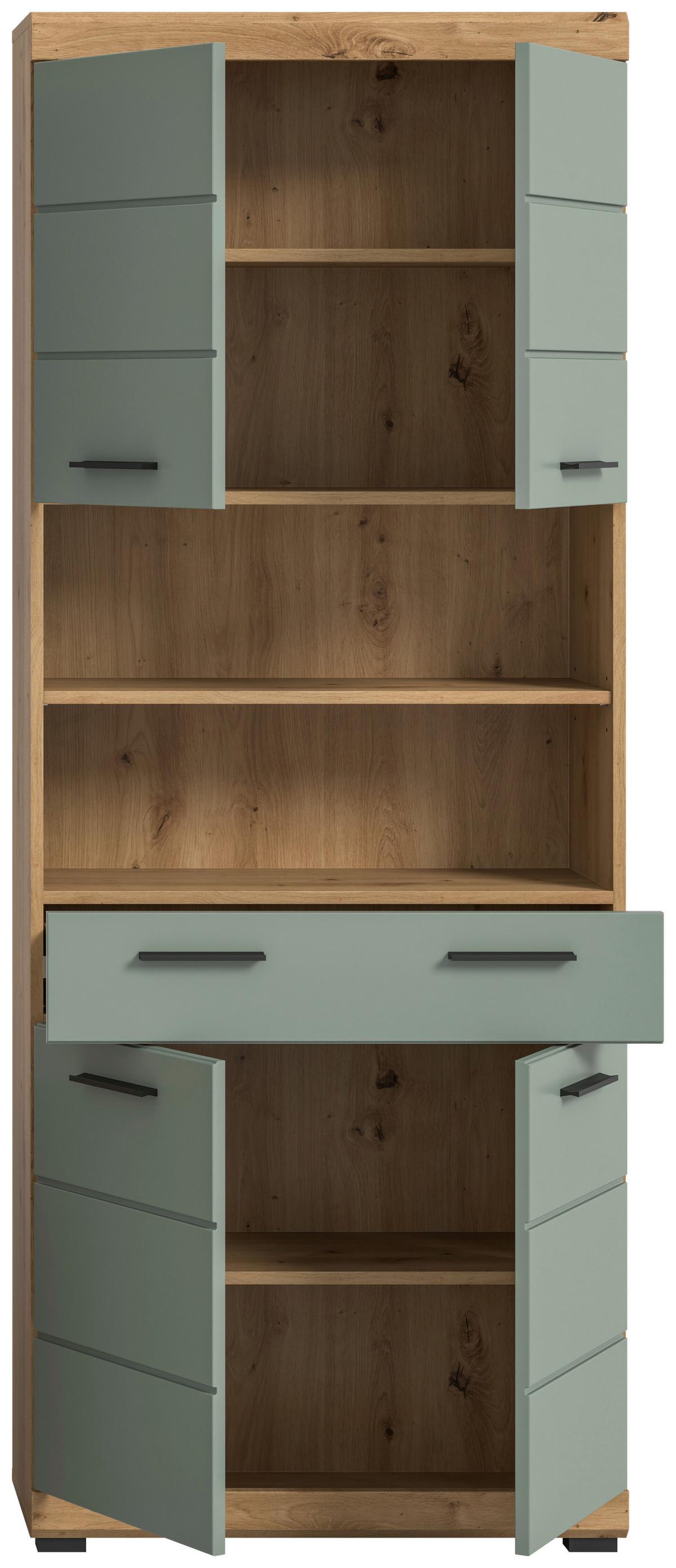 Hochschrank Scout ca. 74x191x31 cm Salbeigrün - Salbeigrün/Schwarz, MODERN, Holzwerkstoff/Kunststoff (74/191/31cm) - MID.YOU