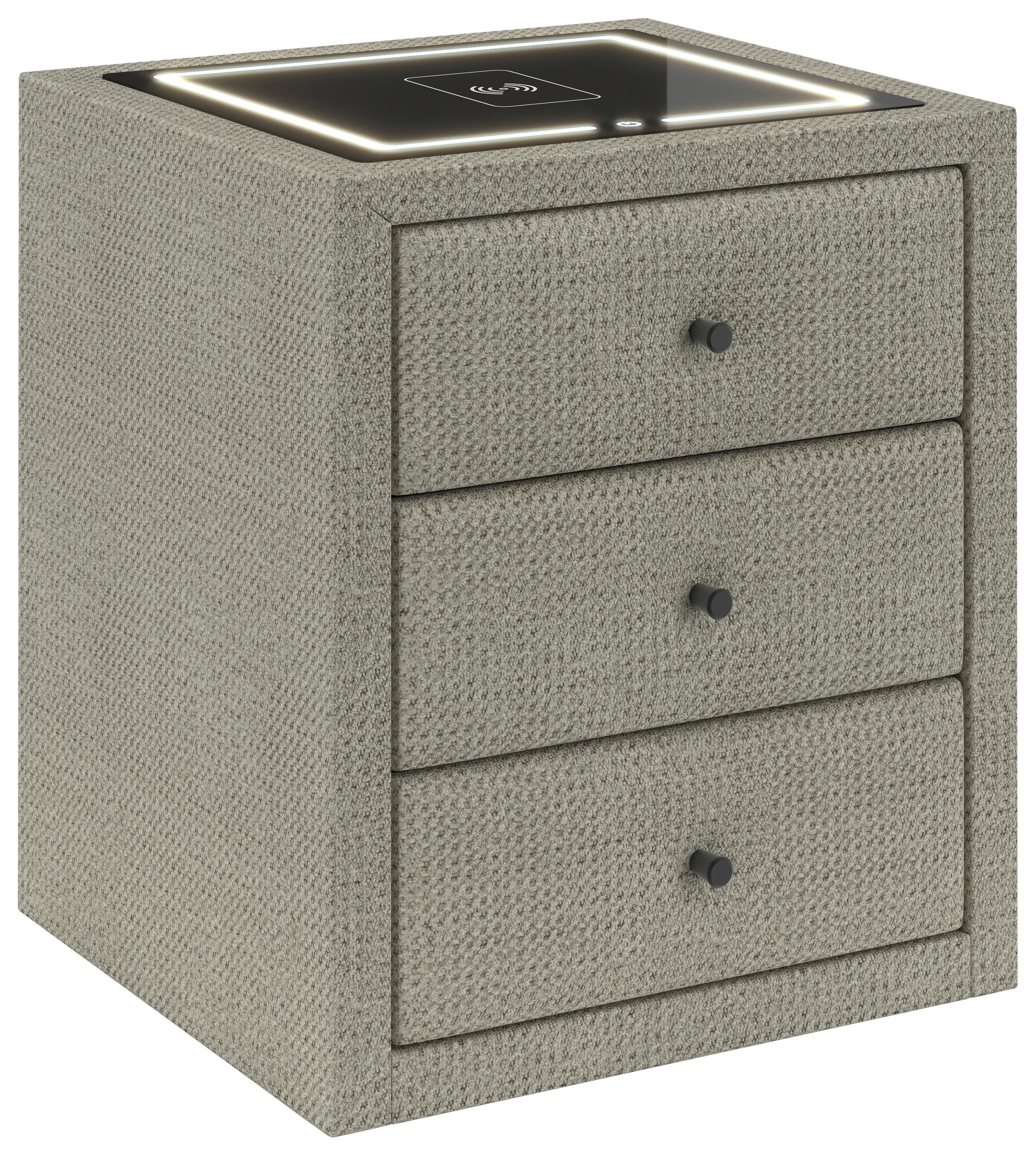 Noćni Ormarić Brisbane Ii - crna/ecru, Trend, staklo/drvni materijal (49,5/56,5/46cm) - Premium Living