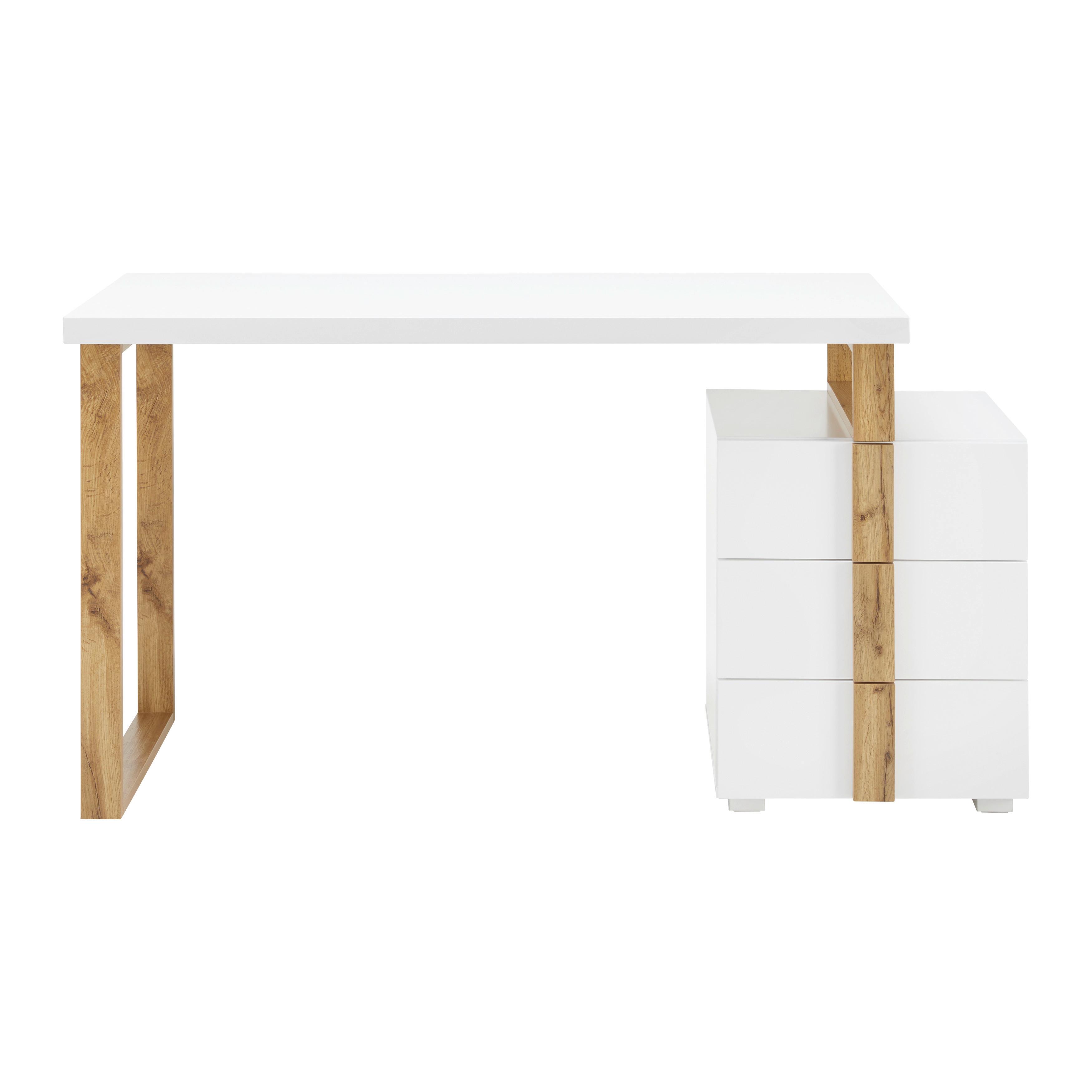 Schreibtisch Holz "Fiona", ca. 137,5x60 cm, teilmassiv - Weiß/Kieferfarben, MODERN, Holz/Holzwerkstoff (137,5/60/76cm) - Bessagi Home
