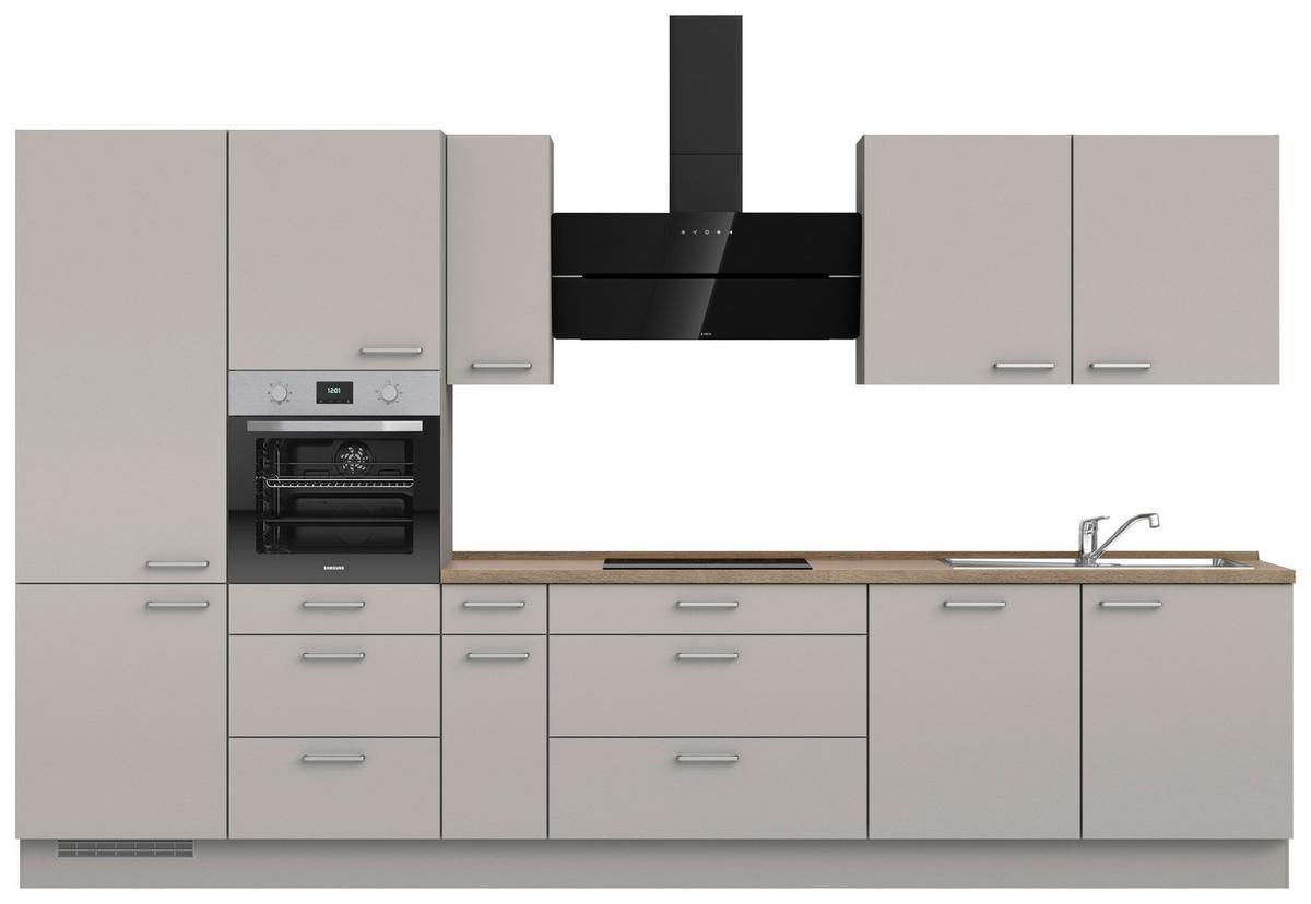 Küchenblock Touch High m. Geräten Grau - Eiche dunkel/Edelstahlfarben, MODERN, Holzwerkstoff/Metall (360cm) - Nobilia