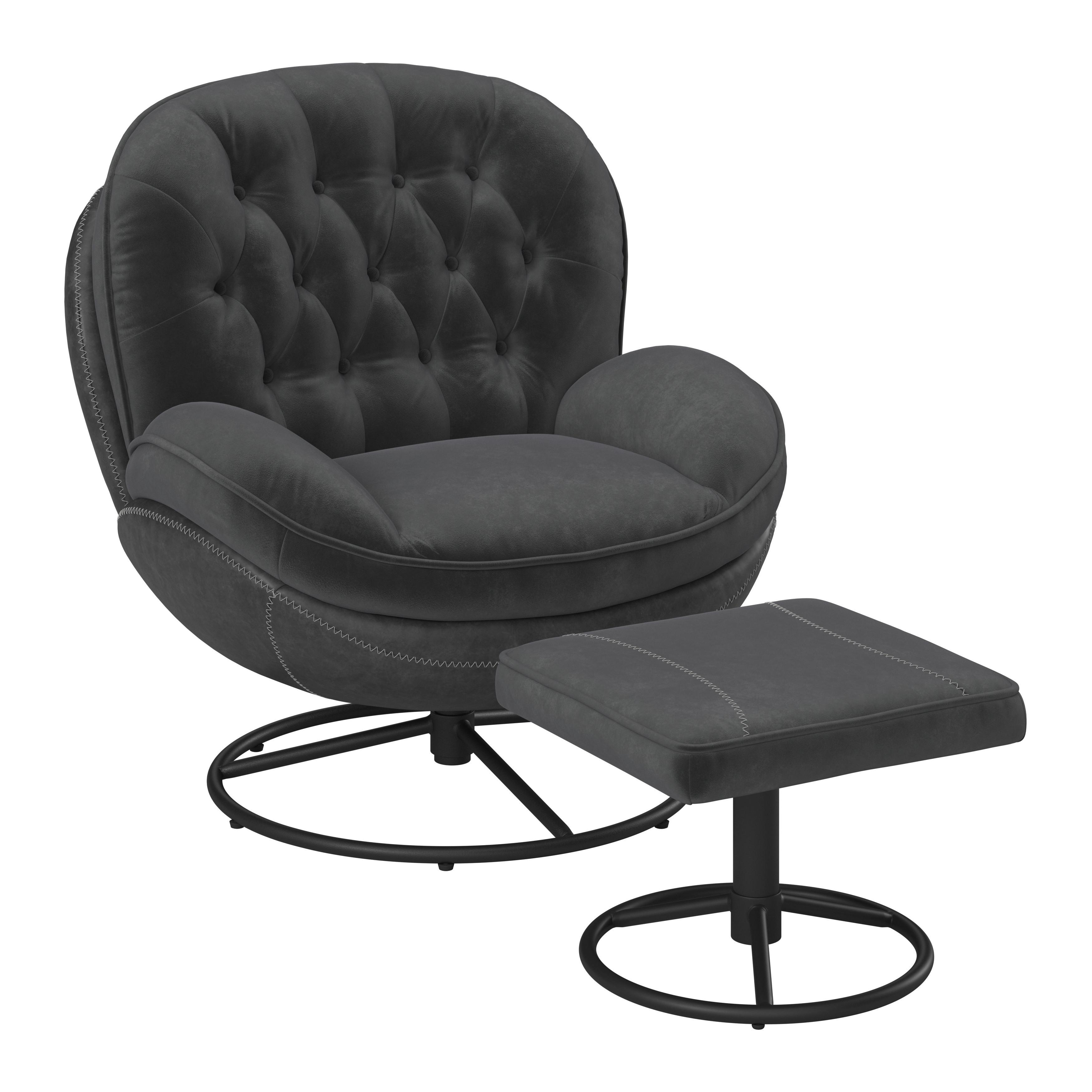 Relaxsessel Essy Dunkelgrau Samt/Lederlook - Dunkelgrau/Schwarz, MODERN, Textil/Metall (83/84,5/86cm) - Bessagi Home