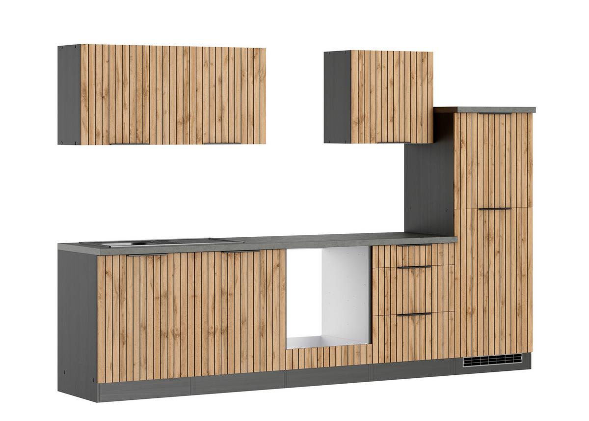 Küchenleerblock Liverpool o. Geräte Graphit/Eichefarben - Schieferfarben/Eiche Wotan, Basics, Holzwerkstoff/Metall (300cm) - Held