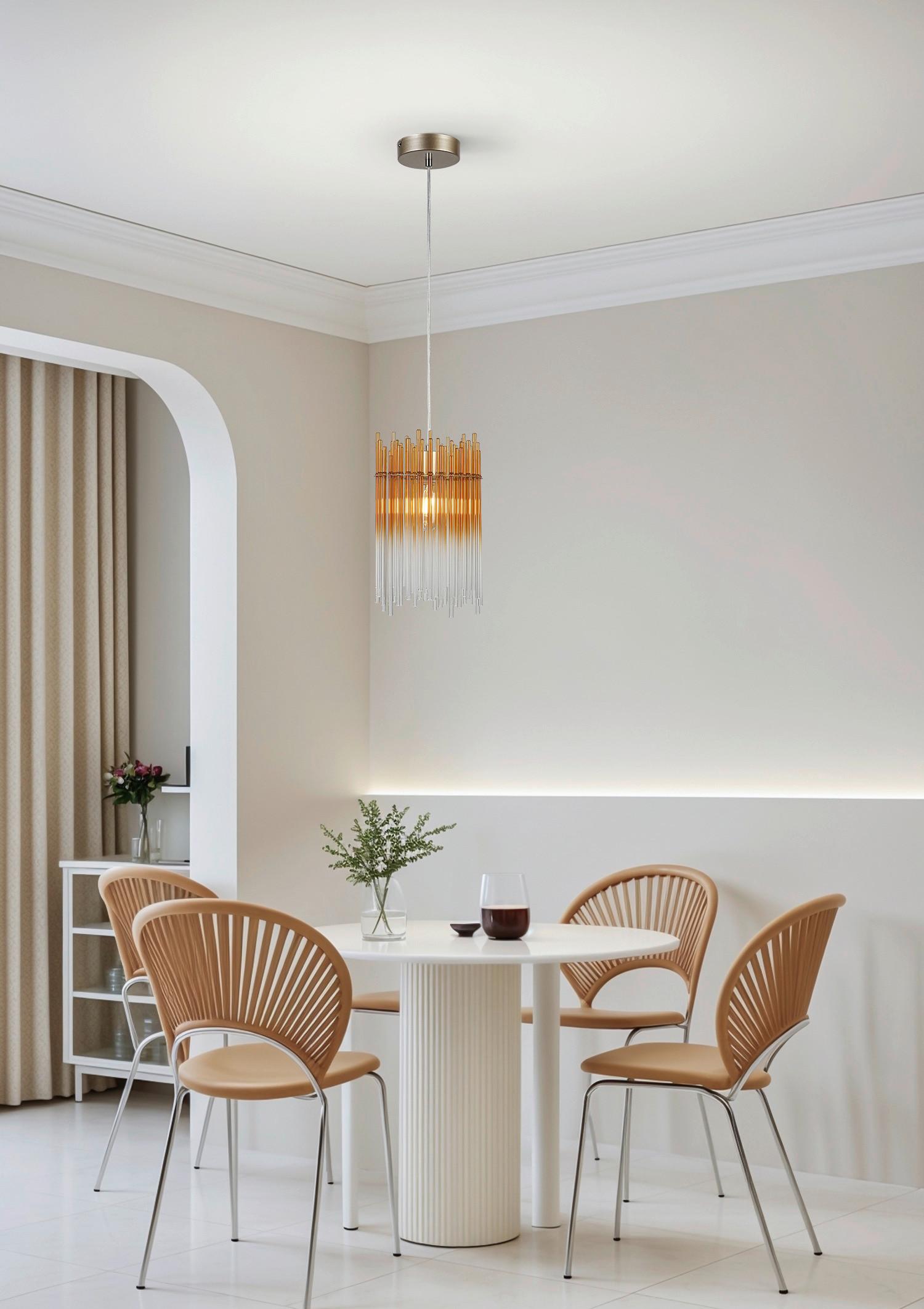 HÄNGELEUCHTE STAB - Champagner/Transparent, MODERN, Glas/Kunststoff (20/20/150cm)