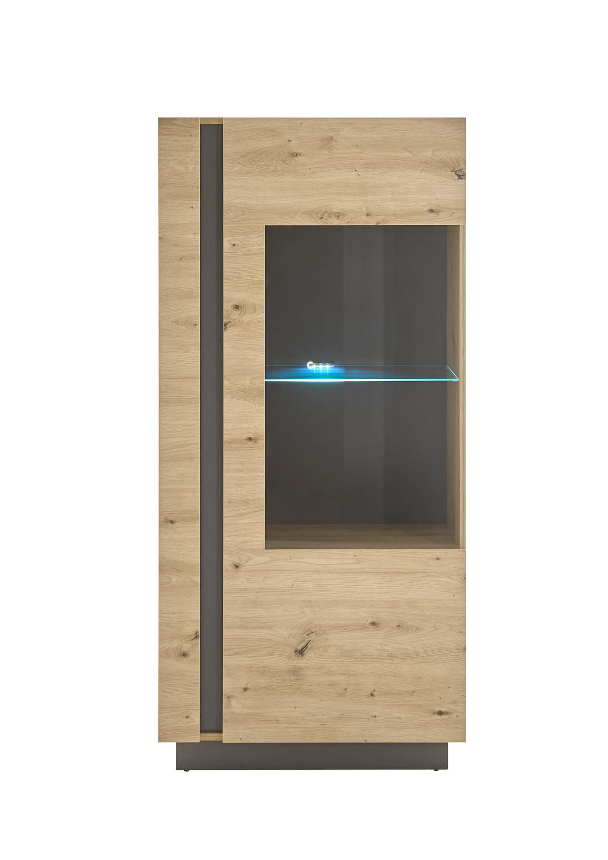 Wohnwand Clair Graphitfarben/Eiche Artisan - Graphitfarben/Eiche Artisan, Design, Glas/Holzwerkstoff (290/194/40cm) - MID.YOU