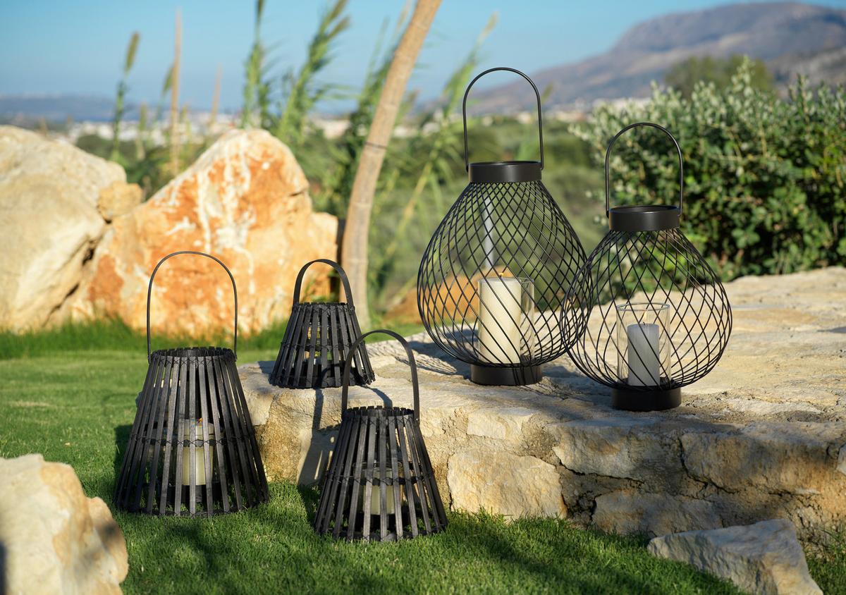 Lámpás Bambus - fekete, Basics, Üveg/természetes anyagok (26/26cm)