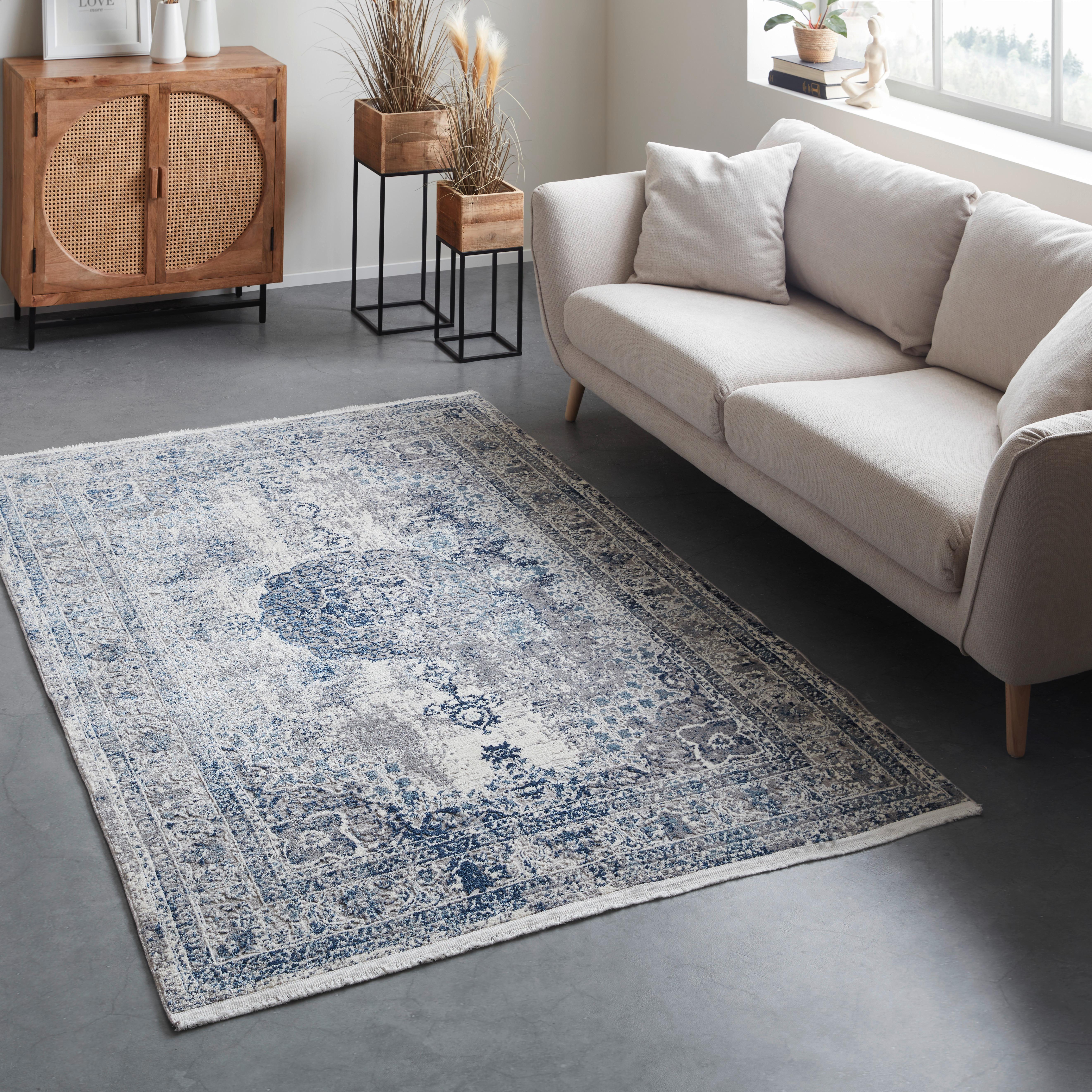 Webteppich Marcus 3 in Hellgrau ca. 160x230cm - Creme/Hellblau, Textil (160/230cm) - Mömax
