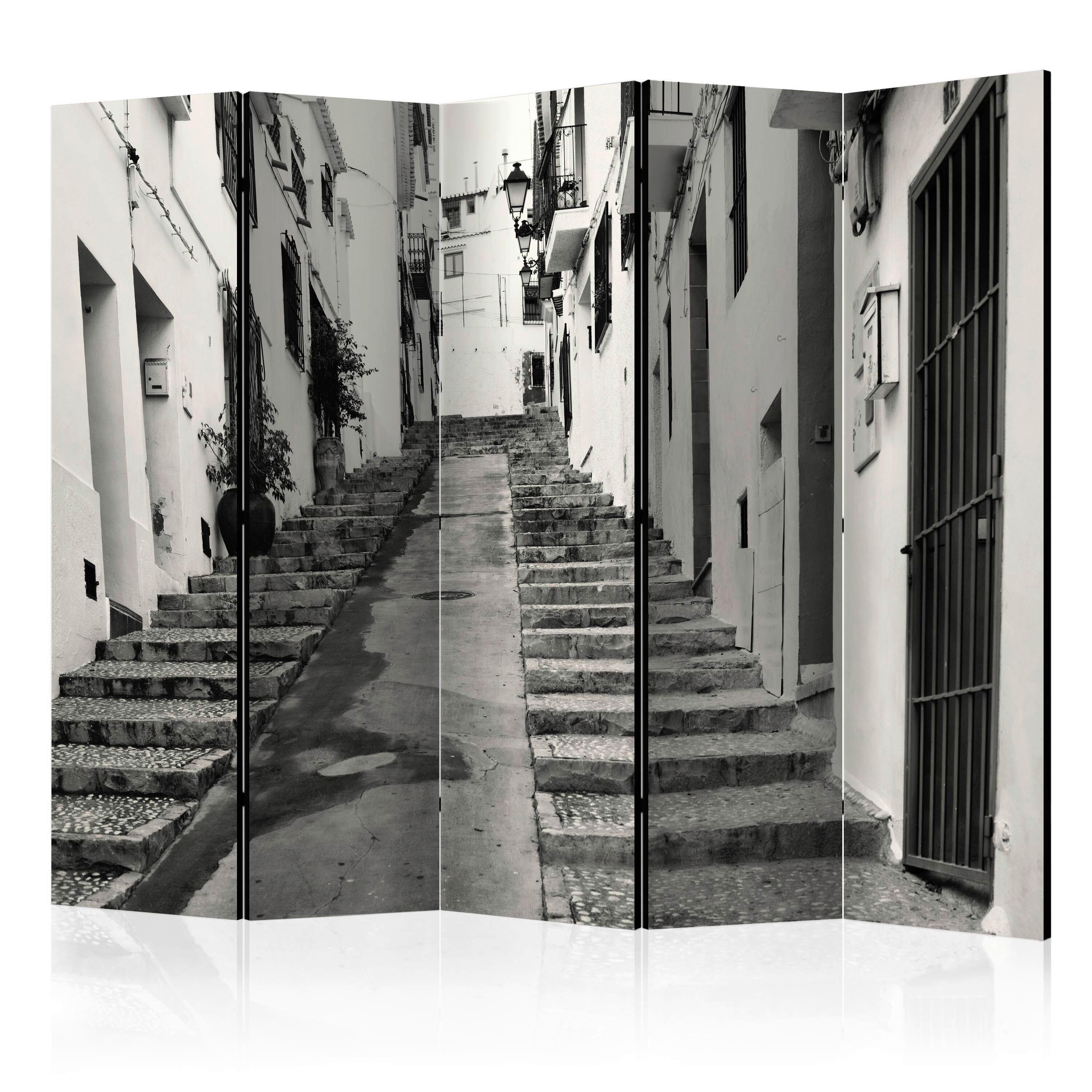 Paravan Old Town Altea I, 5-Delni, Akustičen - siva/sivobela, Basics, umetna masa/tekstil (225/172/3cm) - artgeist