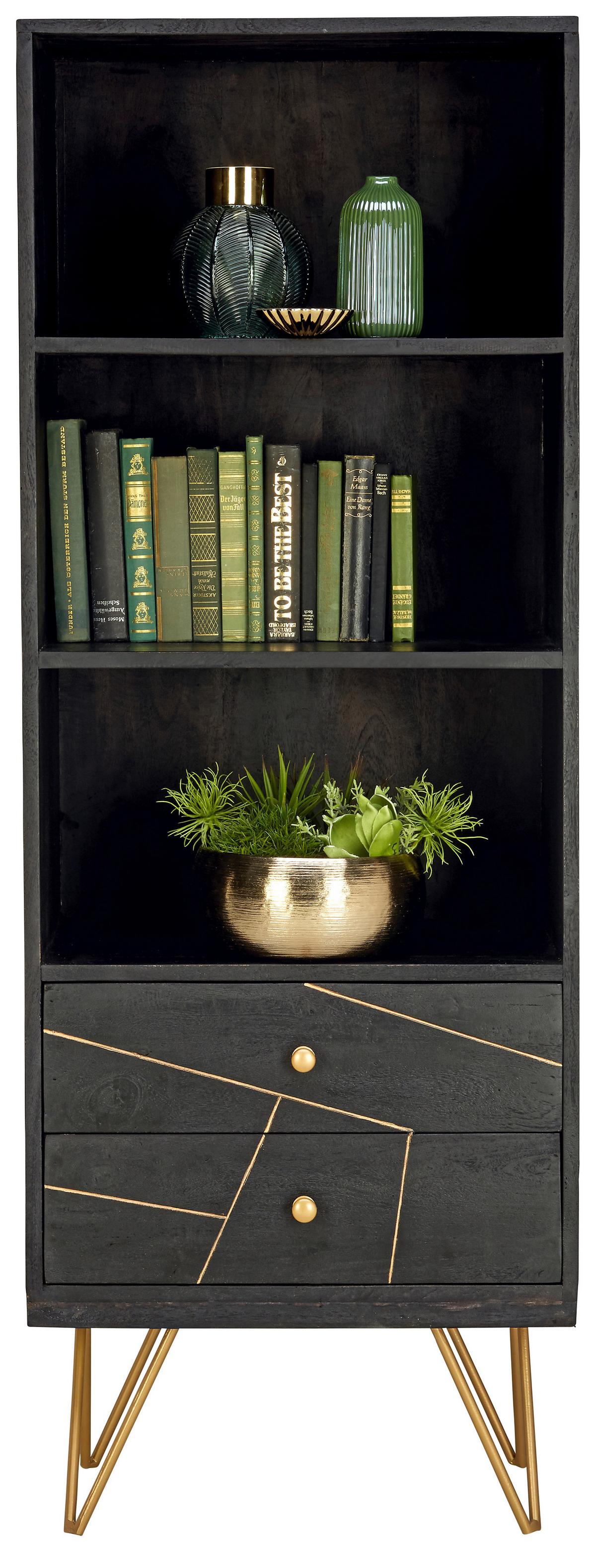 REGAŁ FIN   -AMBIA HOME- - czarny/kolor złoty, Trend, metal/drewno (55/153/43cm) - Ambia Home
