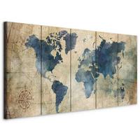 Slika Na Platnu Retro Map - modra/bež, Basics, tekstil/leseni material (200/80/1.2cm) - artgeist