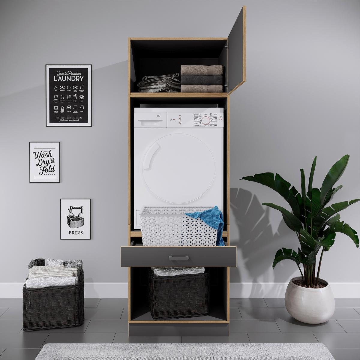 Waschmaschinenschrank Rislo - Honigeiche/Anthrazit, Trend, Holzwerkstoff/Kunststoff (67/200/68cm) - MID.YOU
