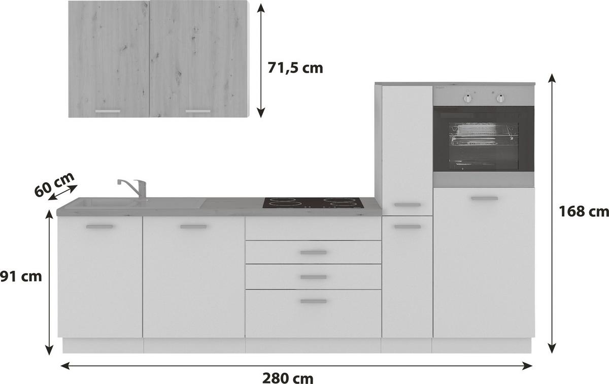 Kuhinjski Blok Brez Aparatov Blacky, Črna, Hrast, 280cm - črna/hrast artisan, Design, umetna masa/leseni material (280cm) - P & B