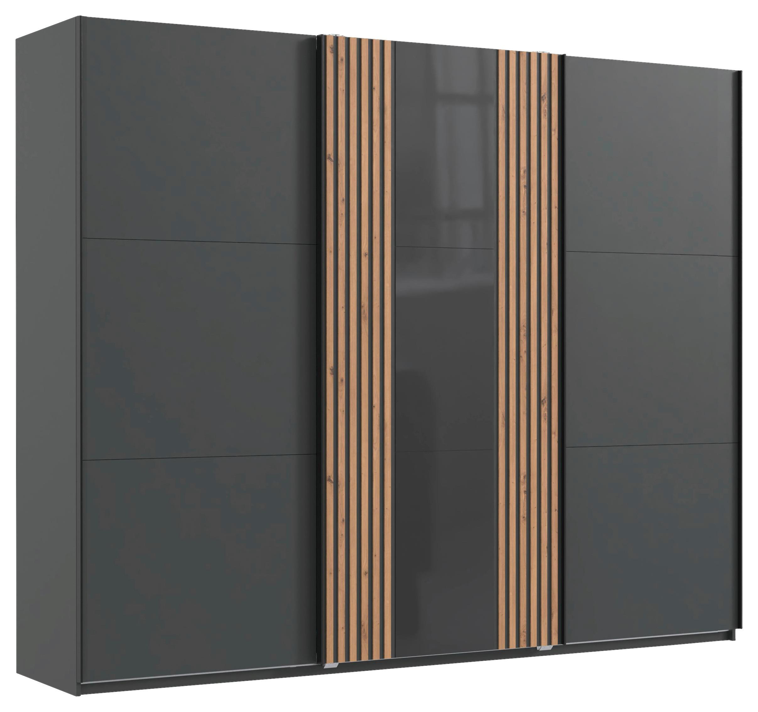 DULAP USI CULISANTE ATLANTA - grafit/stejar Artisan, Modern, sticlă/material pe bază de lemn (250/216/65cm) - Premium Living