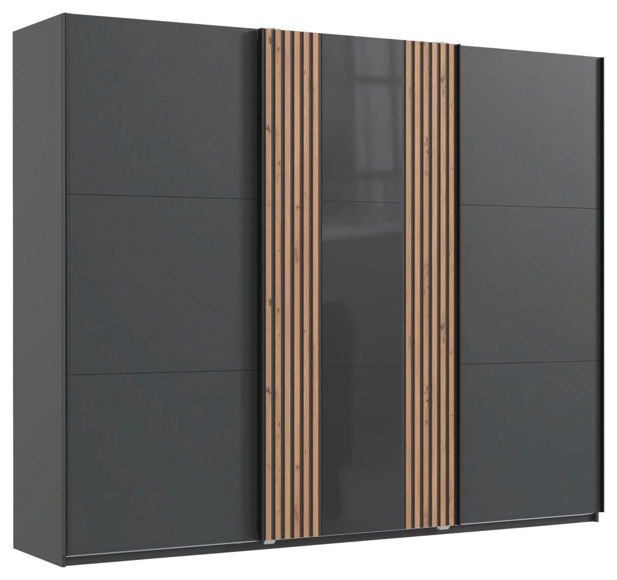 DULAP USI CULISANTE ATLANTA - grafit/stejar Artisan, Modern, sticlă/material pe bază de lemn (250/216/65cm) - Premium Living