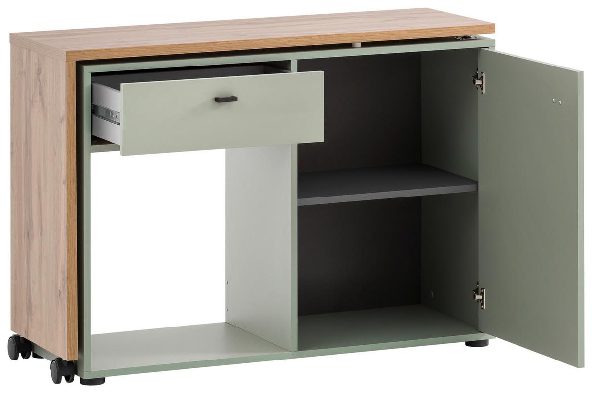 Schreibtisch Tiny Working Grün/Eichefarben - Eichefarben/Schwarz, MODERN, Holzwerkstoff/Kunststoff (104,6/75,3/39cm) - MID.YOU