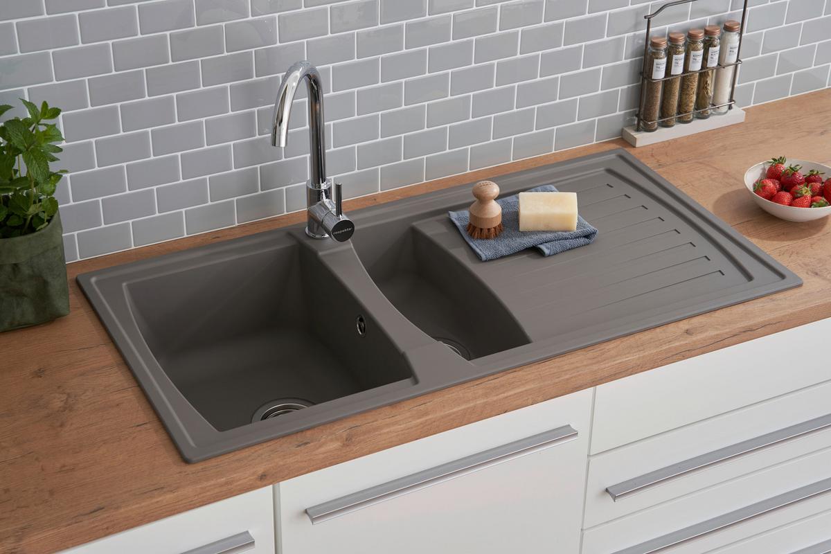 Einbauspüle Boston ca. 100x20x50 cm Grau - Grau, Trend, Glas/Kunststoff (100/20/50cm) - Respekta