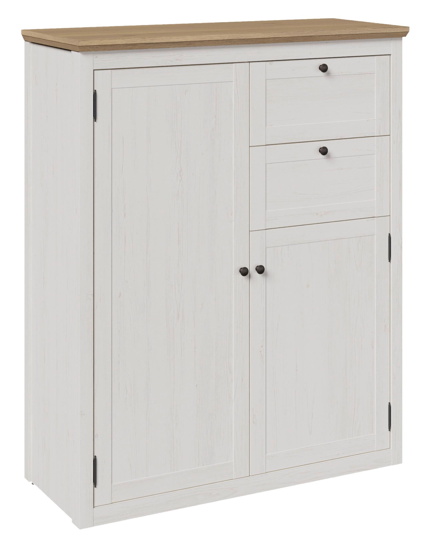 Schrank Korsika Eiche-/Kieferfarben - Eichefarben/Schwarz, ROMANTIK / LANDHAUS, Holzwerkstoff/Metall (105,5/130/42,9cm) - Mömax