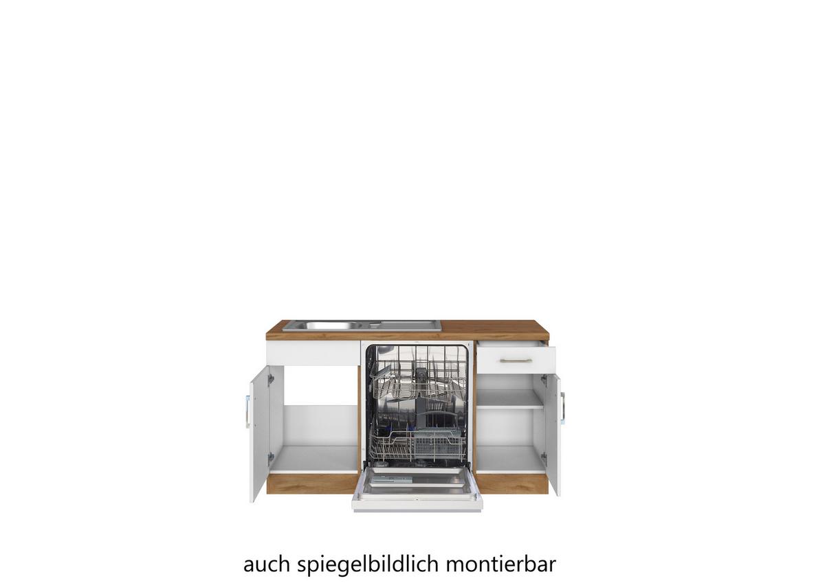 Eckküche Winkelblock mit Geräten ca. 210x270 cm Weiß - Chromfarben/Eiche Wotan, MODERN, Holzwerkstoff/Metall (210/270cm) - Held