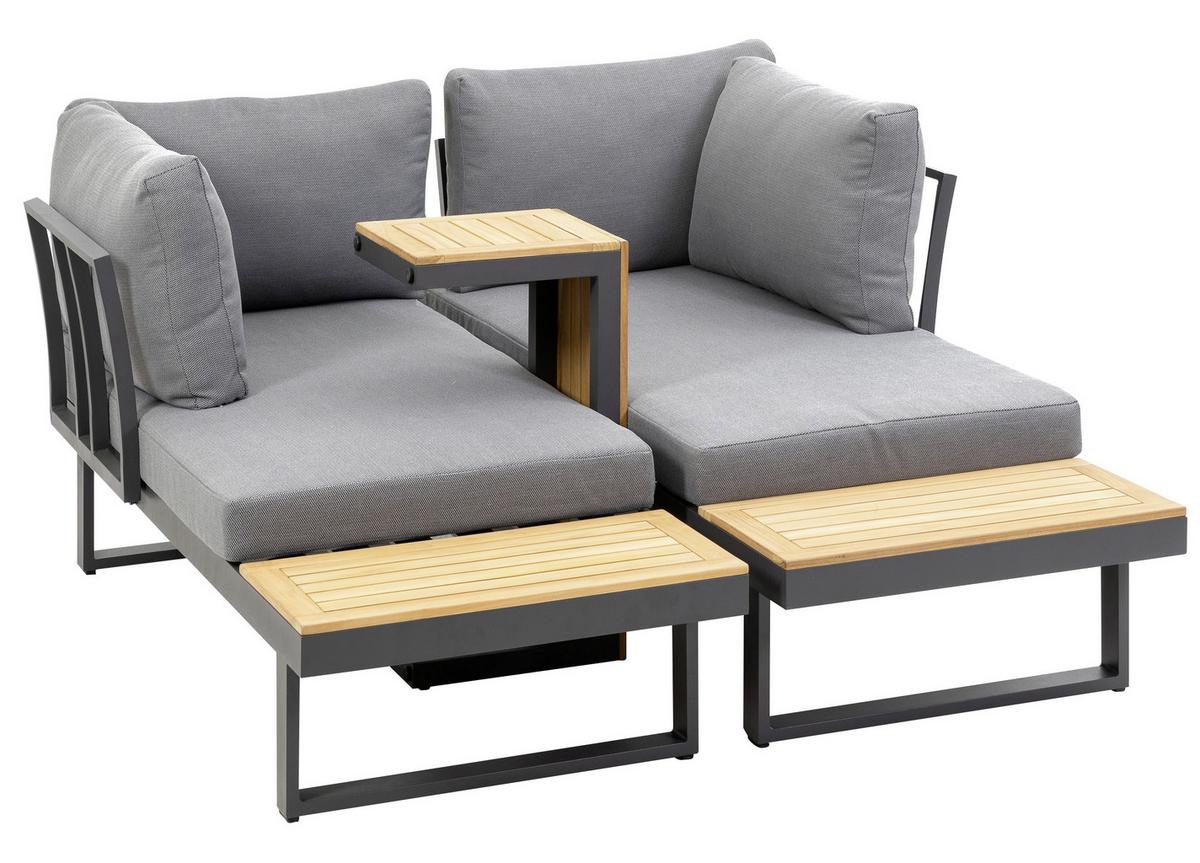 Loungegarnitur 3-tlg. Samara Holz/Metall/Textil mit Kissen - Anthrazit/Grau, Basics, Holz/Textil (253/70/175cm) - Gardenson