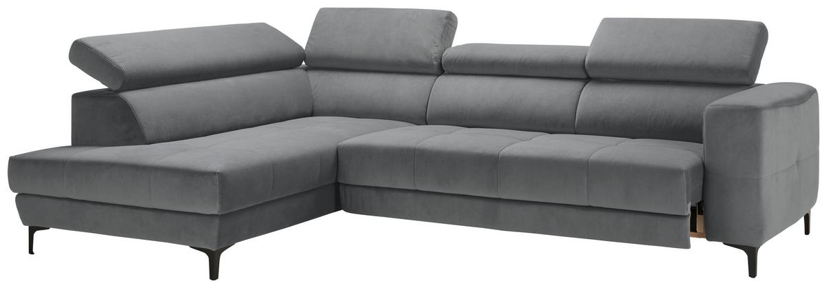 Ecksofa Emma links Blaugrau - Blaugrau/Schwarz, MODERN, Textil (210/301cm) - Premium Living