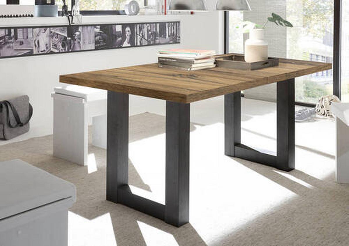 Ausziehtisch in Schwarz/Eichefarben - Eichefarben/Schwarz, MODERN, Holzwerkstoff (160-210/90/76cm) - Mömax