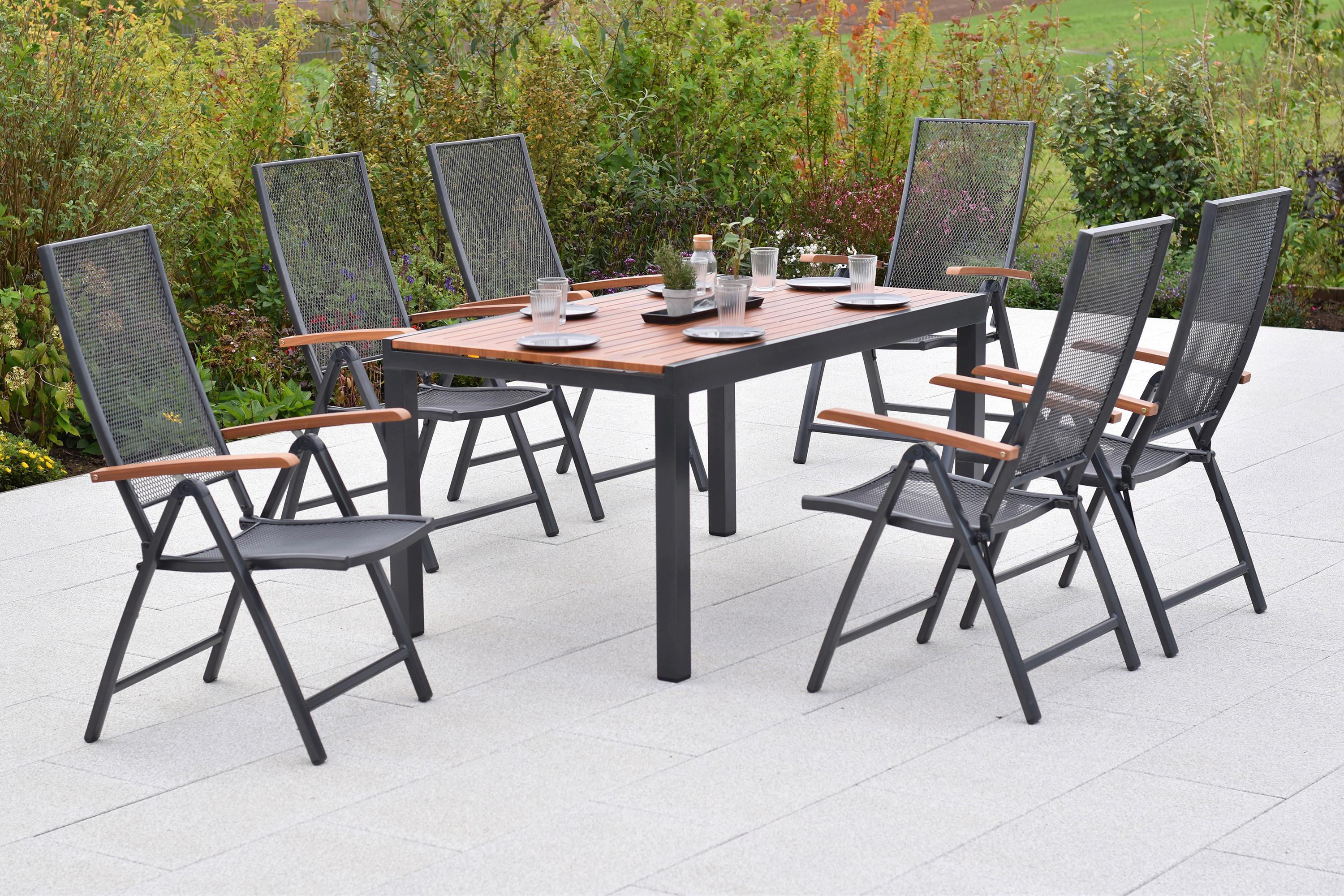 Gartentischgruppe Thasos 7-tlg. Graphitfarben - Graphitfarben/Naturfarben, KONVENTIONELL, Metall - Gardenson