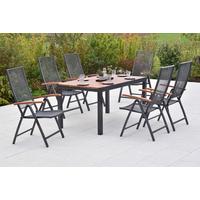 Gartentischgruppe Thasos 7-tlg. Graphitfarben - Graphitfarben/Naturfarben, KONVENTIONELL, Metall - Gardenson