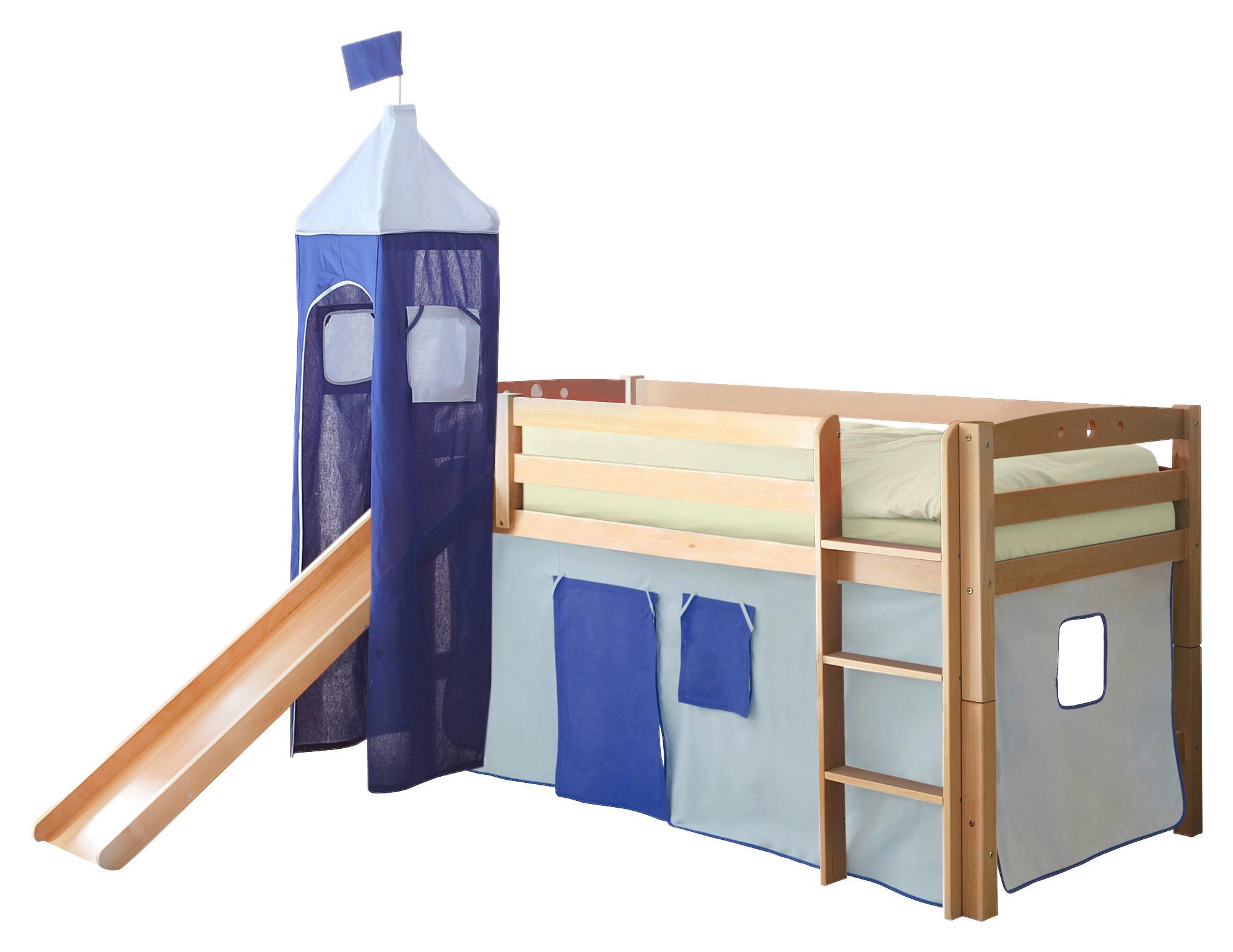 Spielbett "Toby R", aus Buche, naturfarbe/hellblau/dunkelblau - Naturfarben/Dunkelblau, Natur, Holz (90/200cm) - MID.YOU