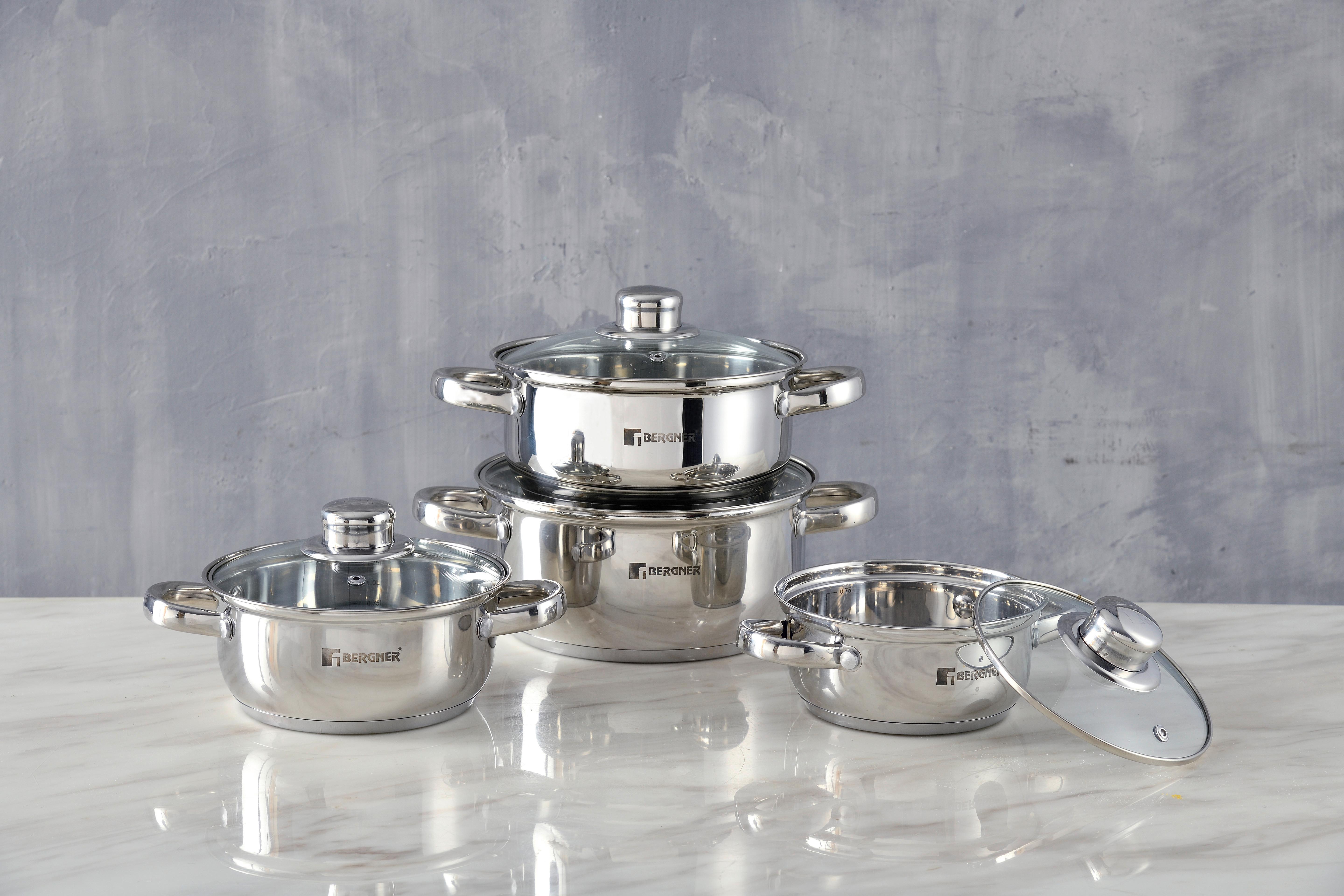 Kochtopfset Viena Silberfarben, 8-teilig - Transparent/Silberfarben, KONVENTIONELL, Glas/Metall (42.2/24.2/15.7cm) - BERGNER