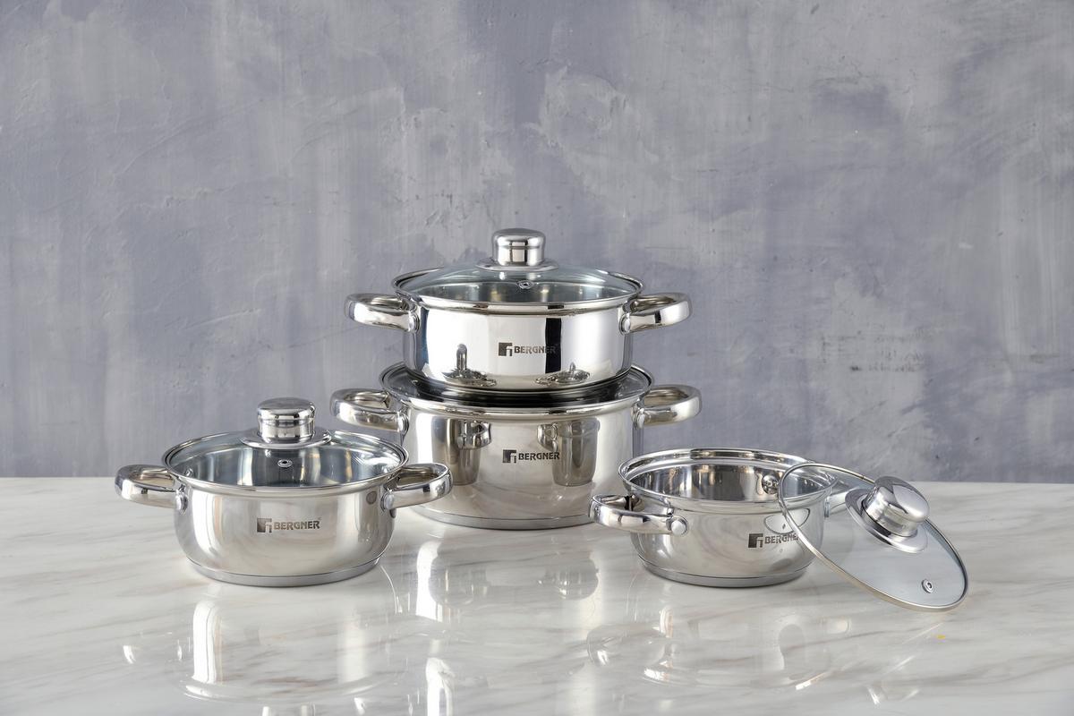 Kochtopfset Viena Silberfarben, 8-teilig - Transparent/Silberfarben, KONVENTIONELL, Glas/Metall (42.2/24.2/15.7cm) - BERGNER