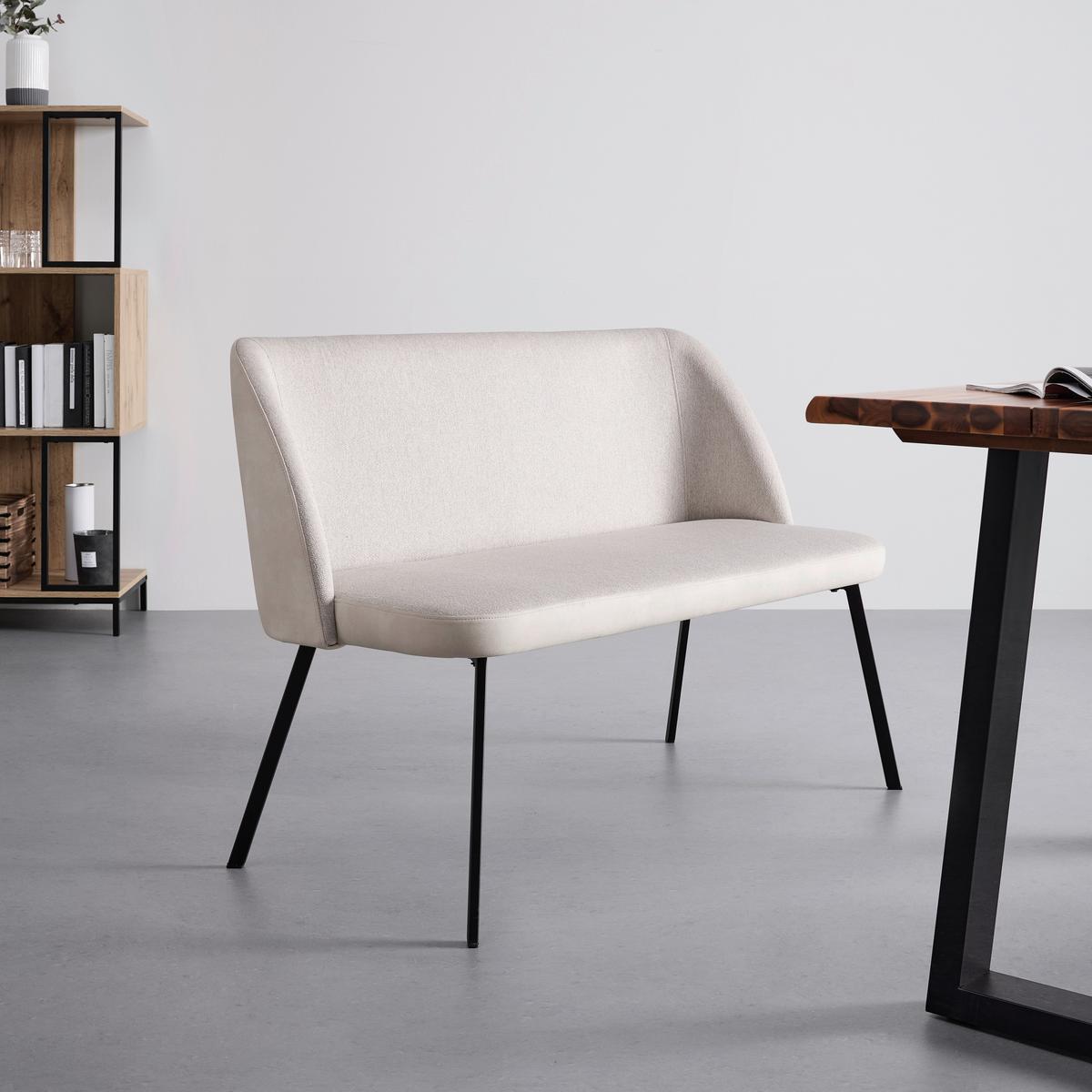 Sitzbank Danielle Creme Mikrofaser Gepolstert - Creme/Schwarz, MODERN, Holz/Textil (115/82,5/65cm) - Bessagi Home