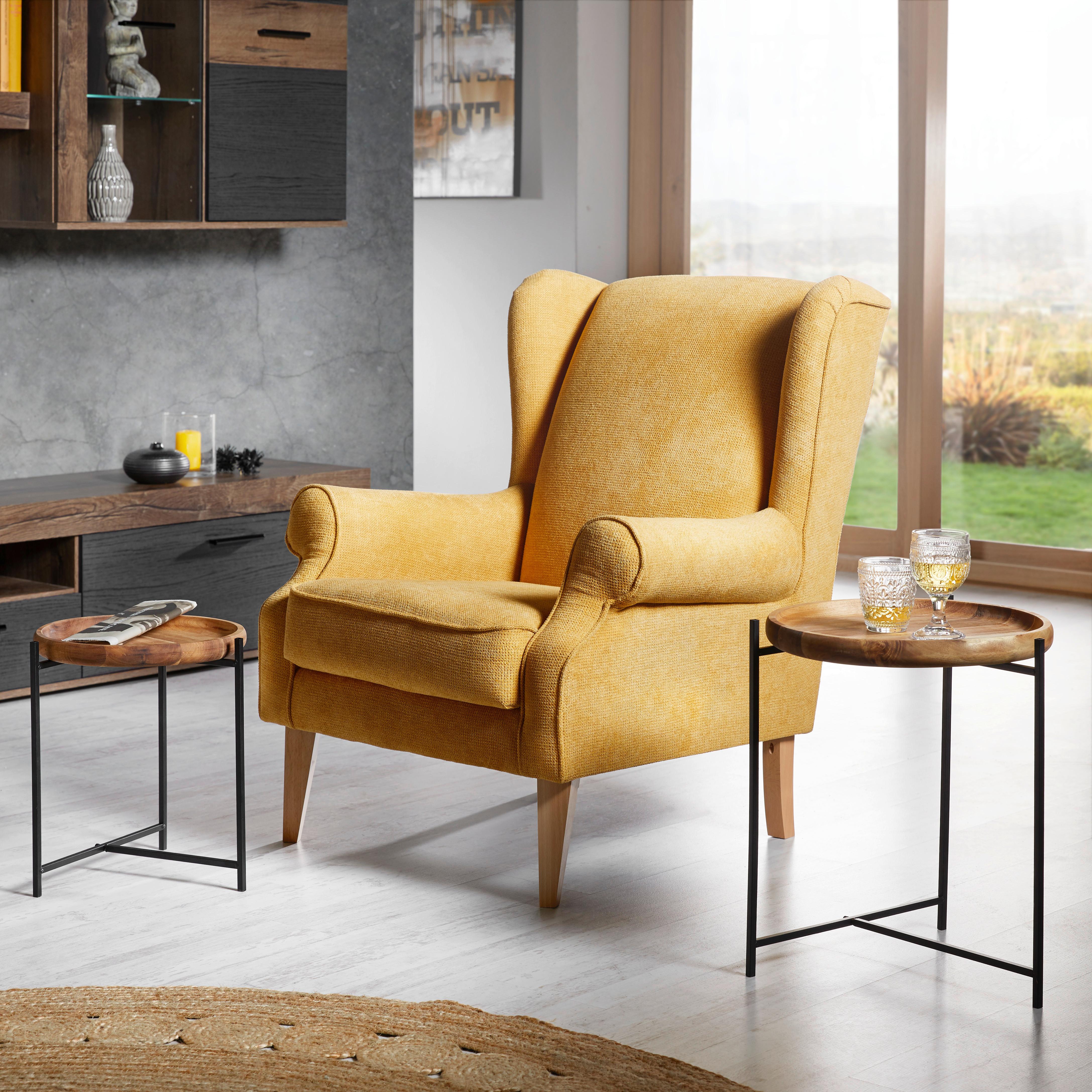 Ohrensessel Viola in Gelb - Gelb/Naturfarben, Textil (82/95/48/85cm) - Mömax