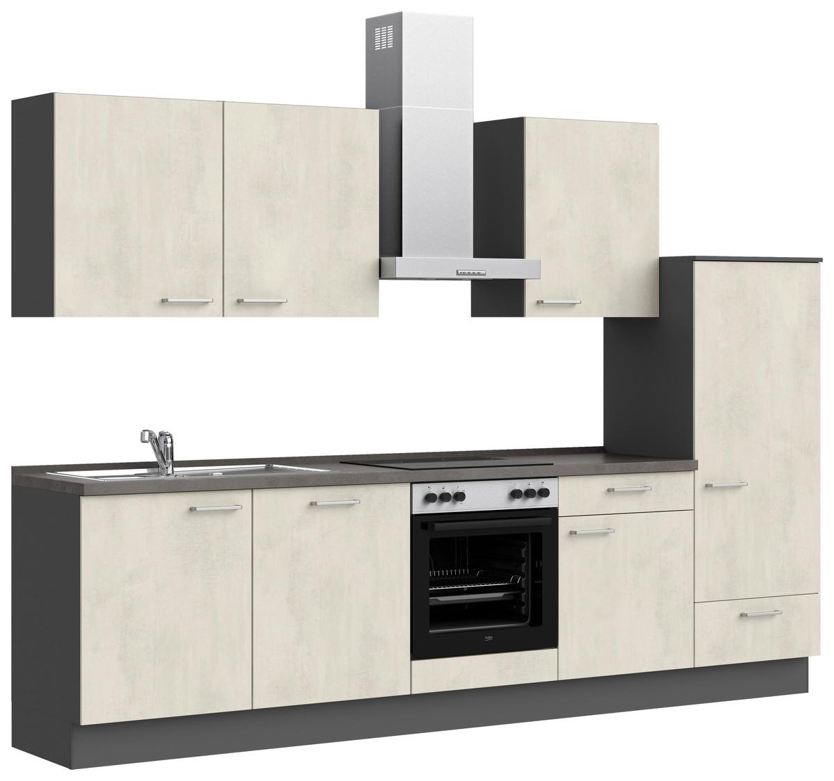 Küchenblock Riva Low m. Geräten Weiß - Schieferfarben/Edelstahlfarben, MODERN, Holzwerkstoff/Metall (300cm) - Nobilia