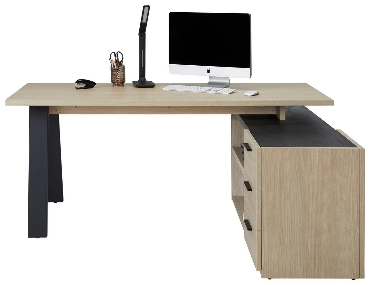 Eckschreibtisch in Schwarz/Eichefarben - Eichefarben/Schwarz, Modern, Holzwerkstoff/Metall (172/75/144cm) - Mömax