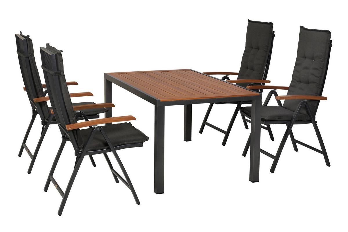 Gartentischgruppe Thasos 9-tlg. Graphitfarben - Graphitfarben/Naturfarben, KONVENTIONELL, Textil/Metall - Gardenson