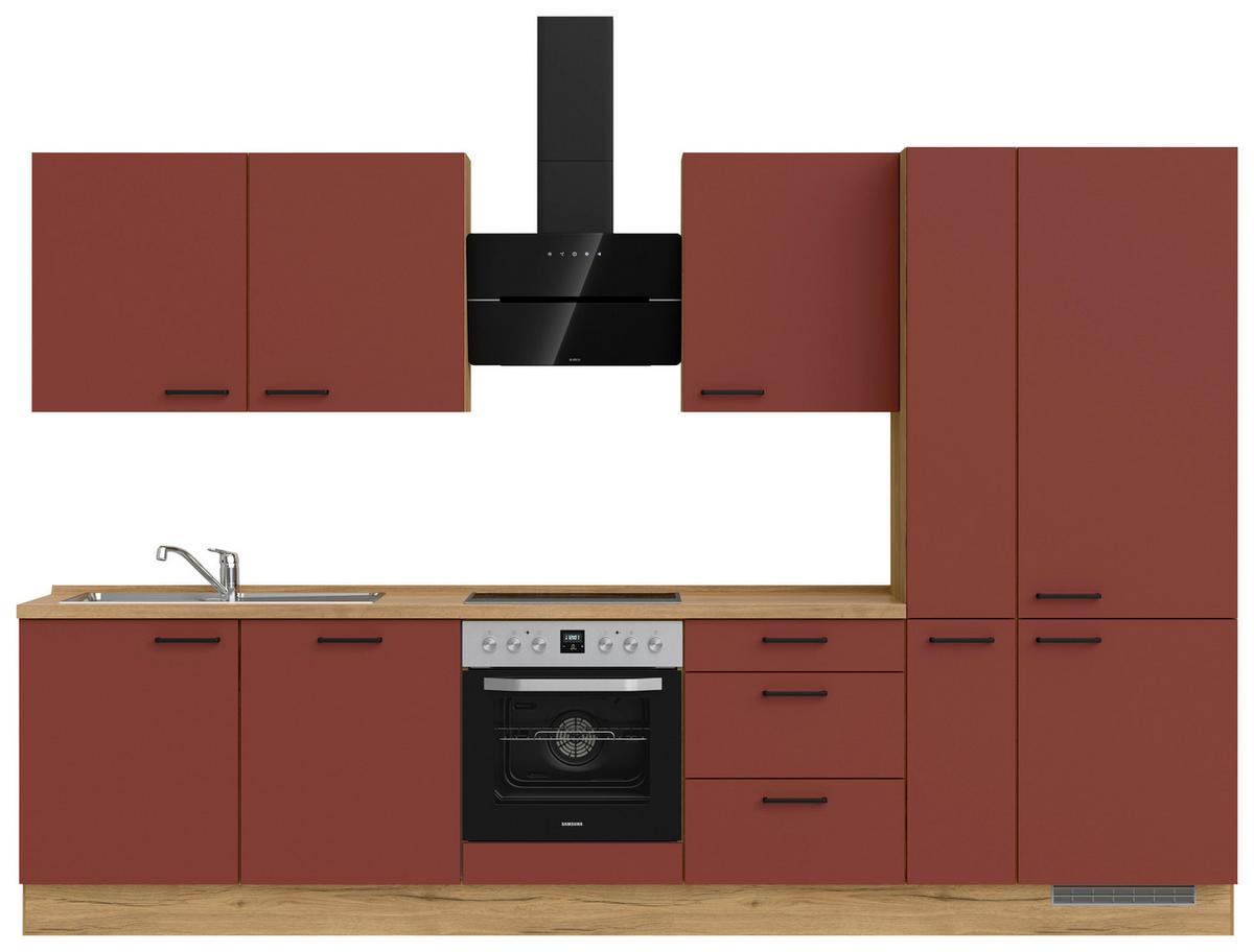 Küchenblock Easytouch High m. Geräten Dunkelrot - Eichefarben/Schwarz, MODERN, Holzwerkstoff/Metall (330cm) - Nobilia